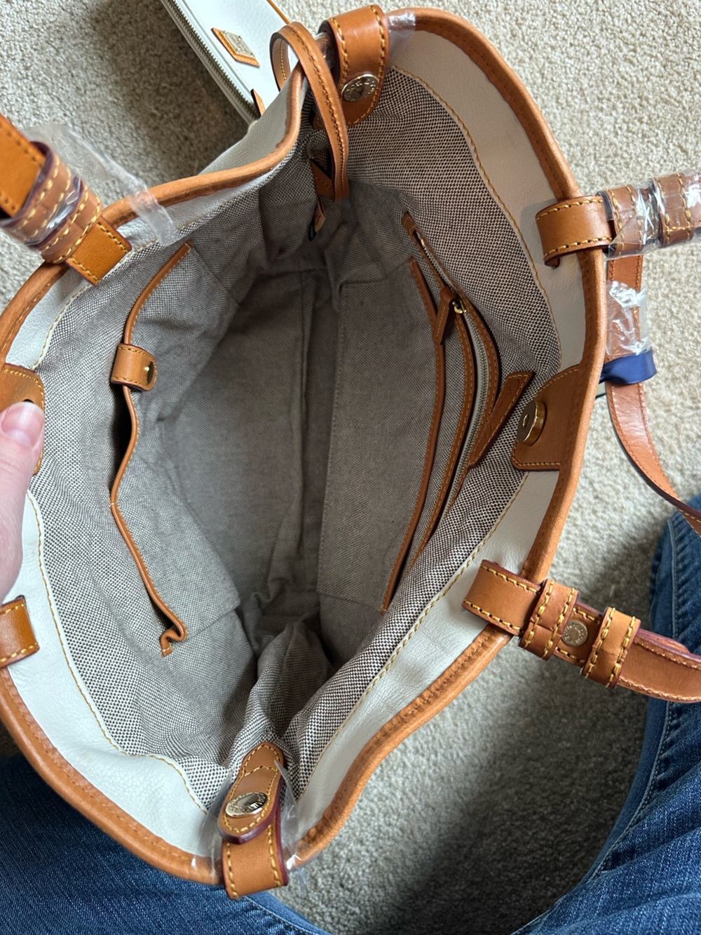 Dooney & Bourke White Pebble Leather Tote with Tan Trim - Picture 12 of 15